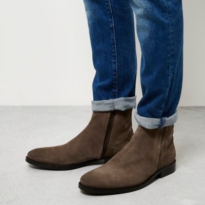 Stone suede seam boots